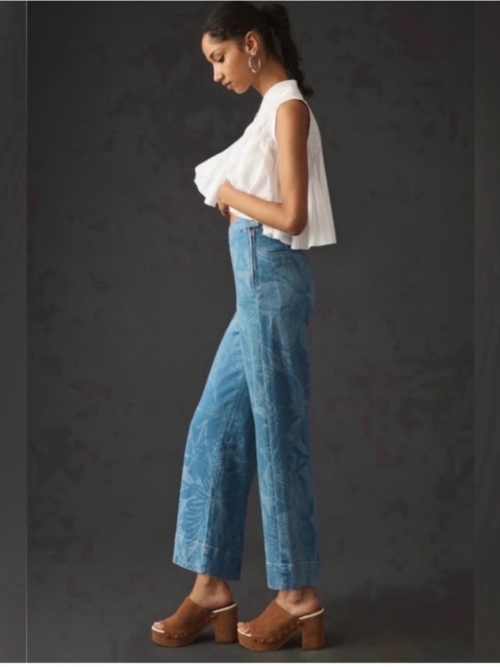 Pilcro by Anthropologie High Rise Wide Leg Floral Print Jeans Size 30 - Picture 3 of 12